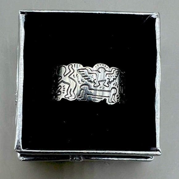 Keith Haring Inspired S925 Sterling Silver Ring With Wavy Design ♥️ Size 8 - Picture 2 of 8